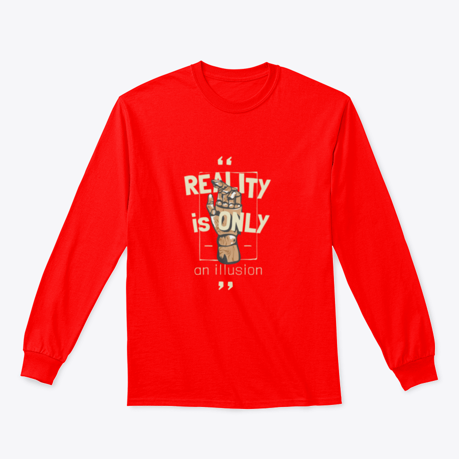 Reality Is Illusion T-shirt featuring a wood hand illustration, made from soft cotton fabric.