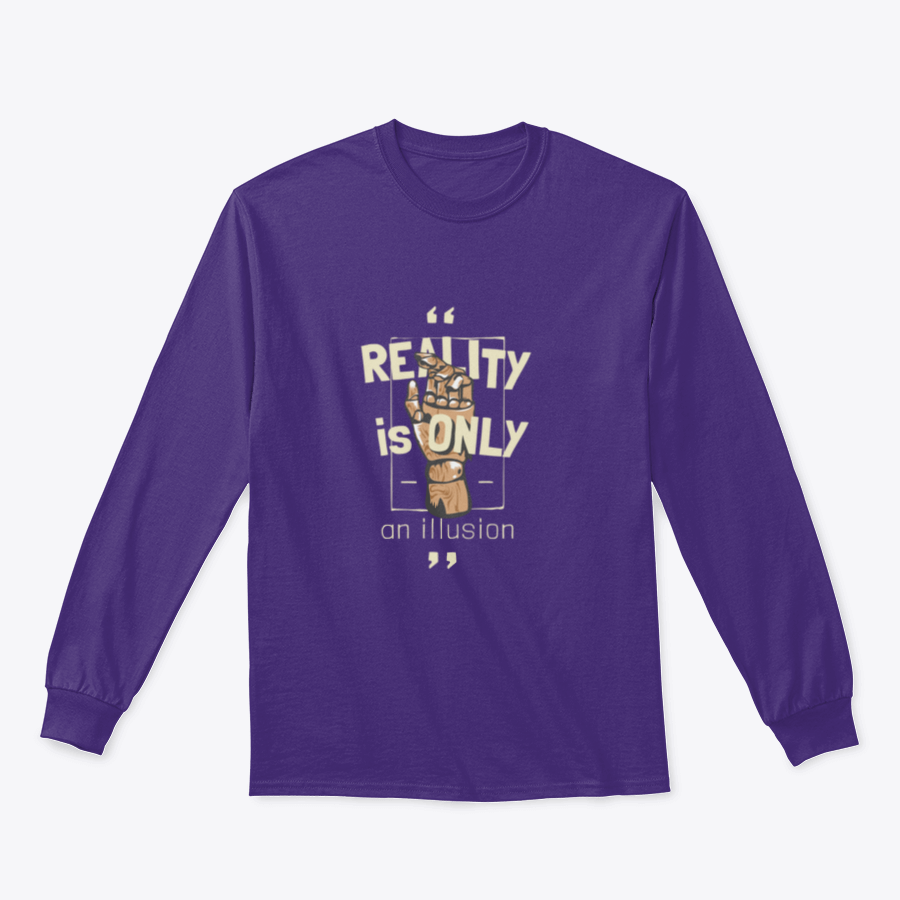 Reality Is Illusion T-shirt featuring a wood hand illustration, made from soft cotton fabric.