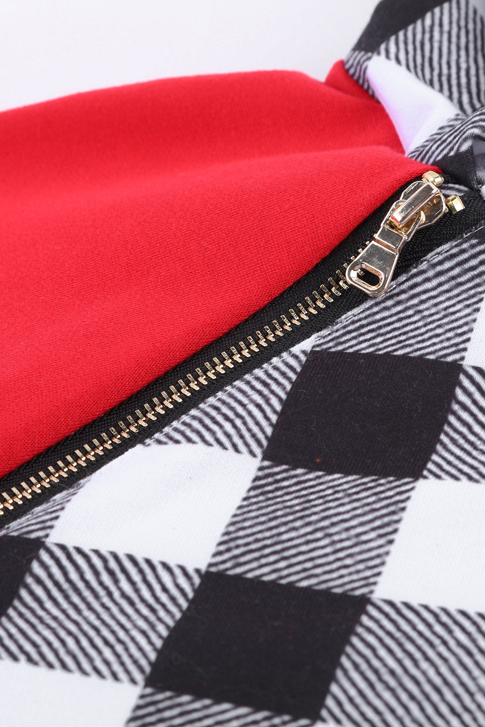 Red Christmas Tree Plaid Pattern Asymmetric Zip Hoodie featuring a festive design with a Christmas tree print on the chest and a stylish asymmetric zip.