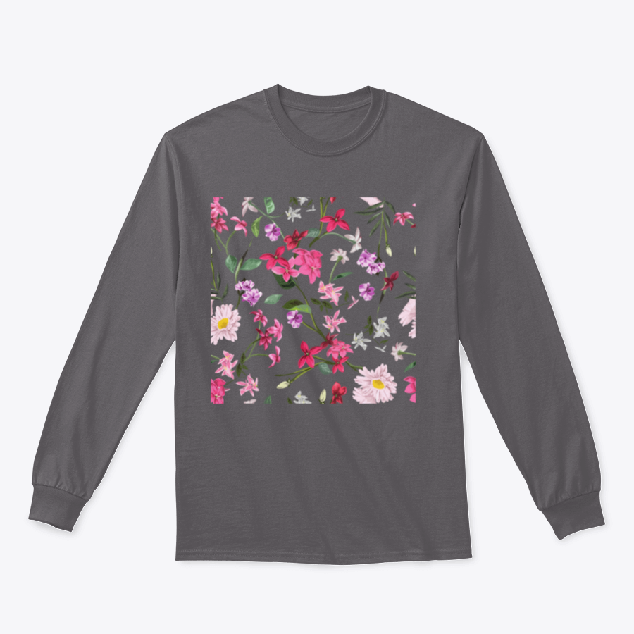 A vibrant Seamless Colorful Flowers T-shirt featuring a floral design, made from 100% cotton, showcasing its classic fit and quality fabric.