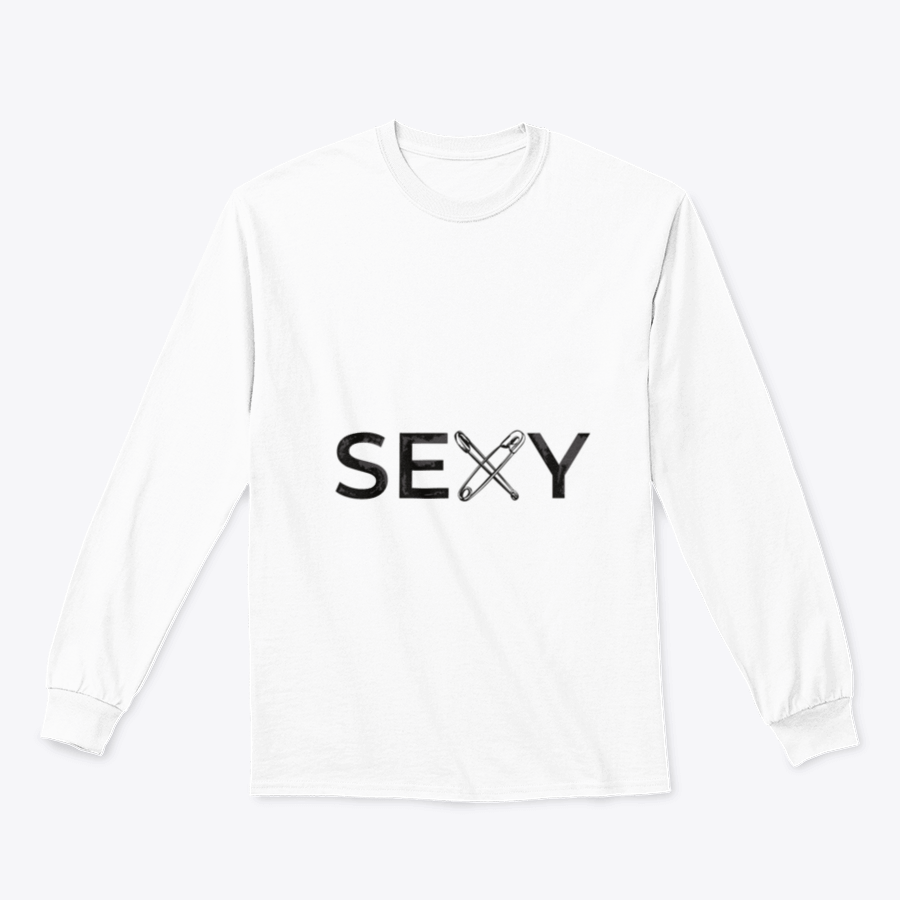 A stylish T-shirt featuring a sexy slogan and crossed safety pins illustration, made from soft cotton fabric.