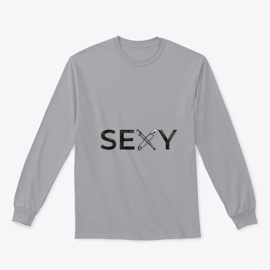 A stylish T-shirt featuring a sexy slogan and crossed safety pins illustration, made from soft cotton fabric.