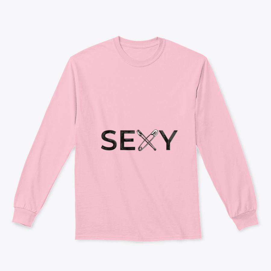 A stylish T-shirt featuring a sexy slogan and crossed safety pins illustration, made from soft cotton fabric.