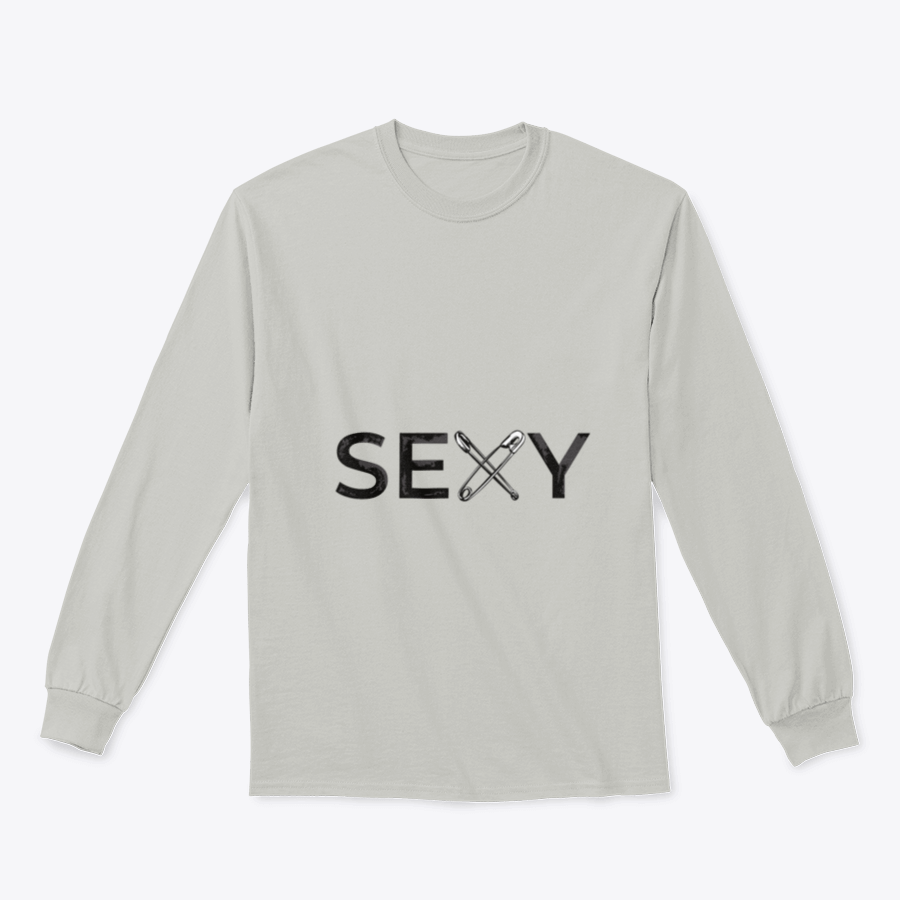 A stylish T-shirt featuring a sexy slogan and crossed safety pins illustration, made from soft cotton fabric.