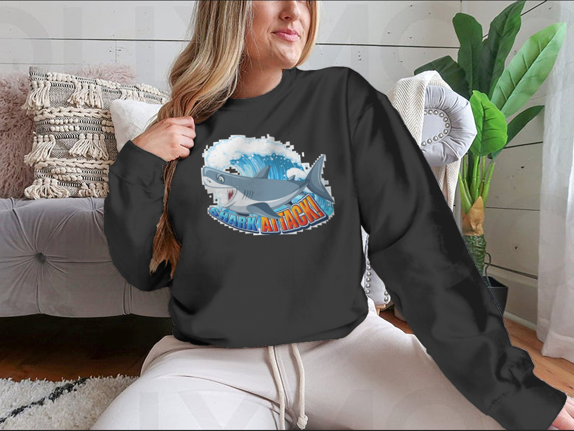 A vibrant Shark Attack Font Logo featuring a cartoon aggressive shark, designed for bold branding and eye-catching appeal.