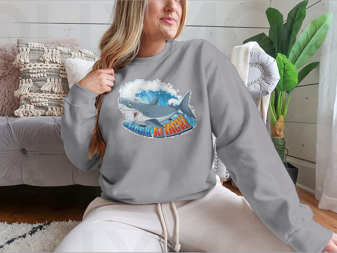 A vibrant Shark Attack Font Logo featuring a cartoon aggressive shark, designed for bold branding and eye-catching appeal.