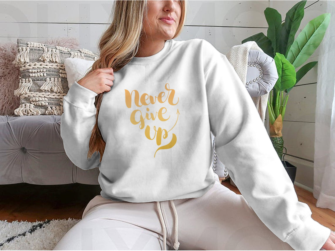 Isolated vector illustration featuring shiny golden lettering that says 'Never Give Up', designed for motivational purposes.