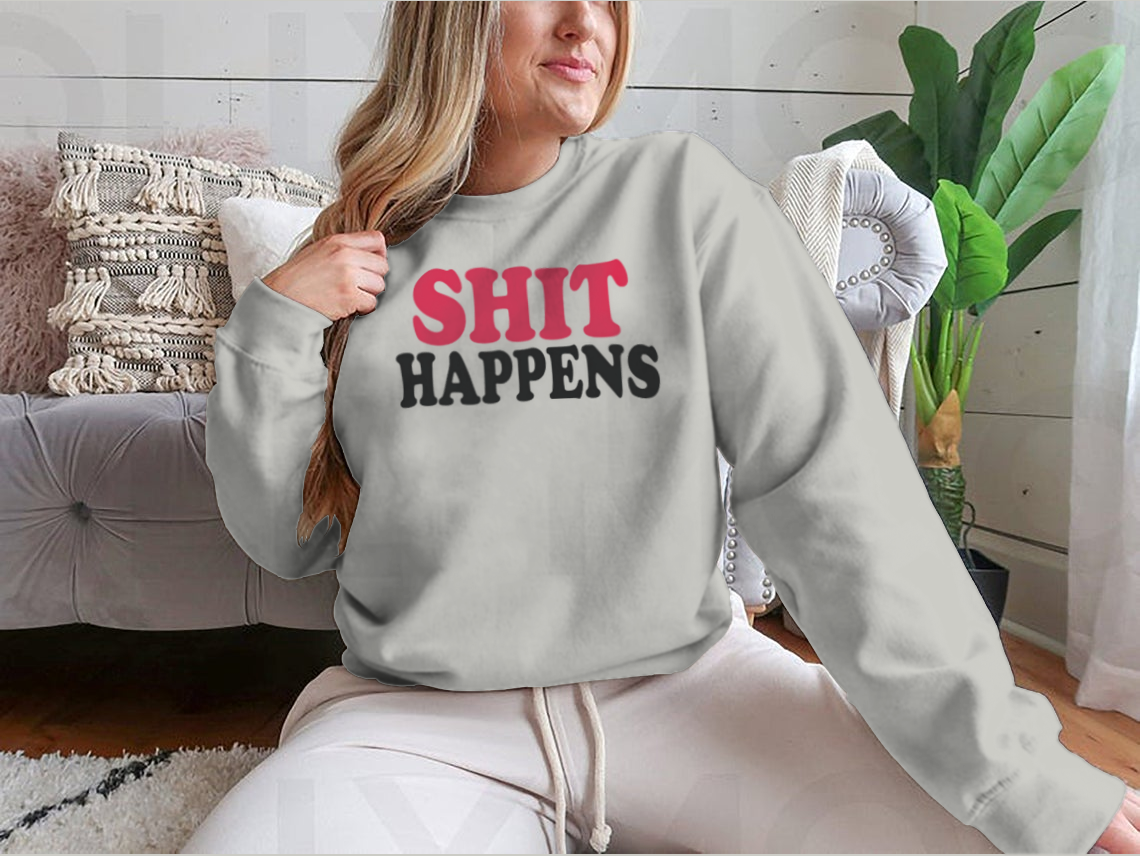 A comfortable Shit Happens Text Icon Shirt made from 100% cotton, featuring a humorous text design in a classic fit.