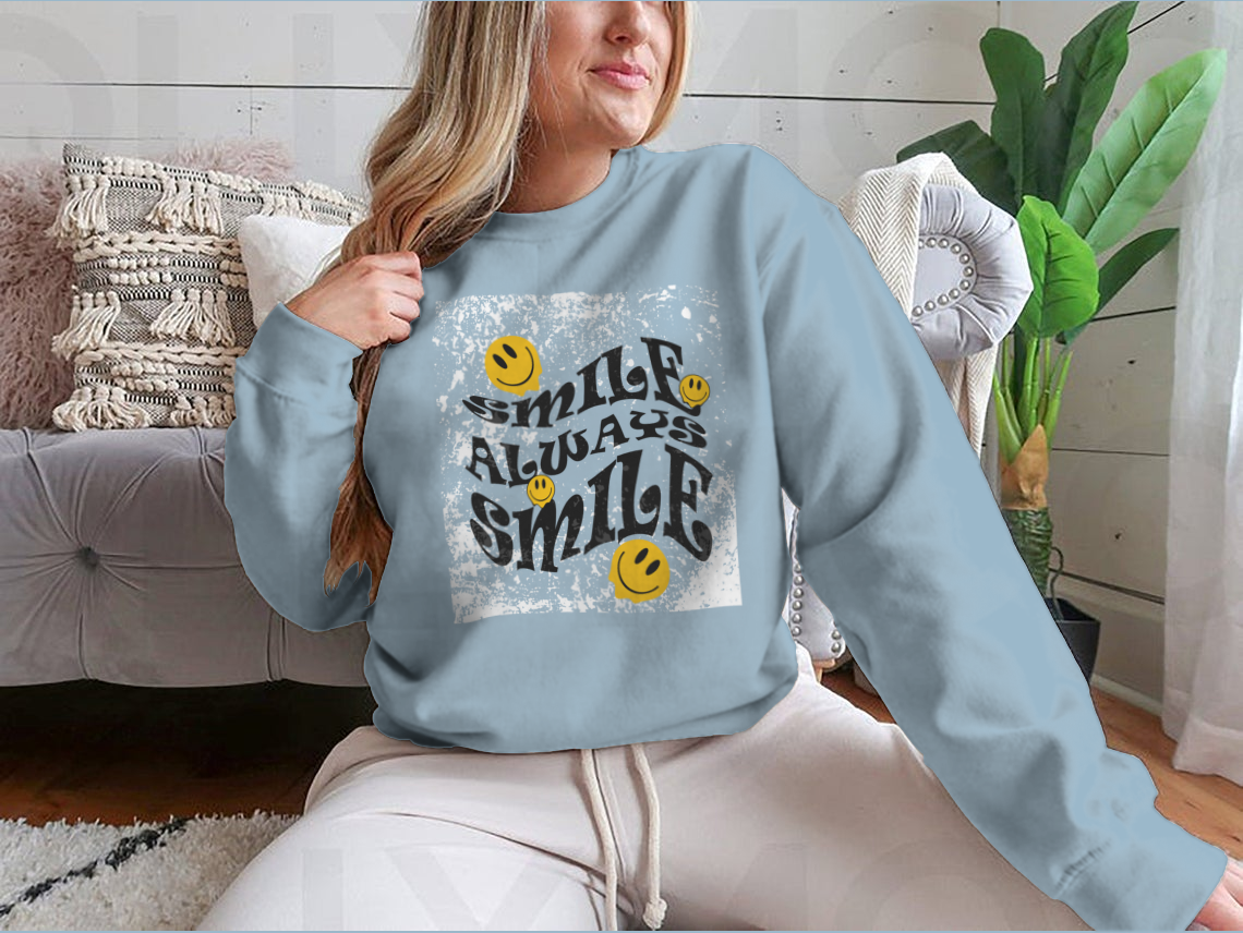 Smile Always Slogan T-Shirt featuring graphic vector print lettering, made from 100% cotton for comfort.