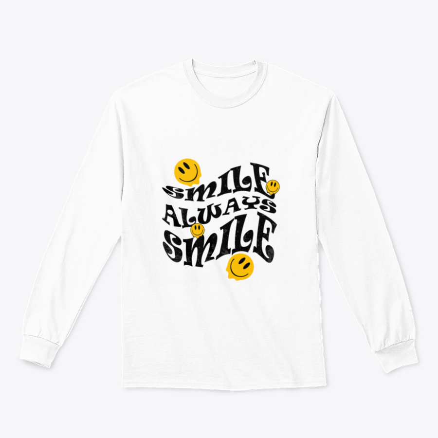 Smile Always Slogan T-Shirt featuring graphic vector print lettering, made from 100% cotton for comfort.
