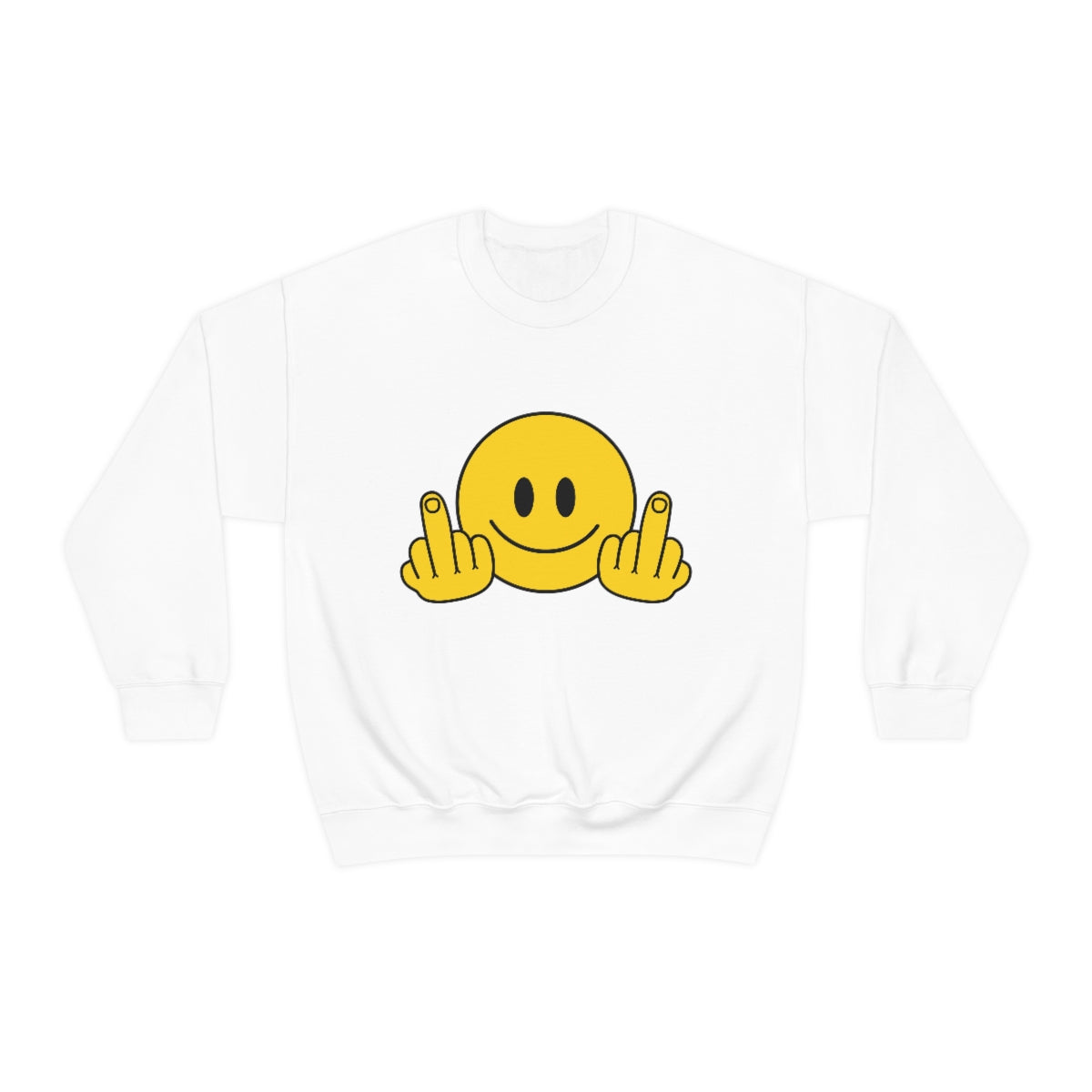 A cozy unisex crewneck sweatshirt featuring the phrase 'Smile and Fuck Off' in bold lettering, made from a cotton-polyester blend.