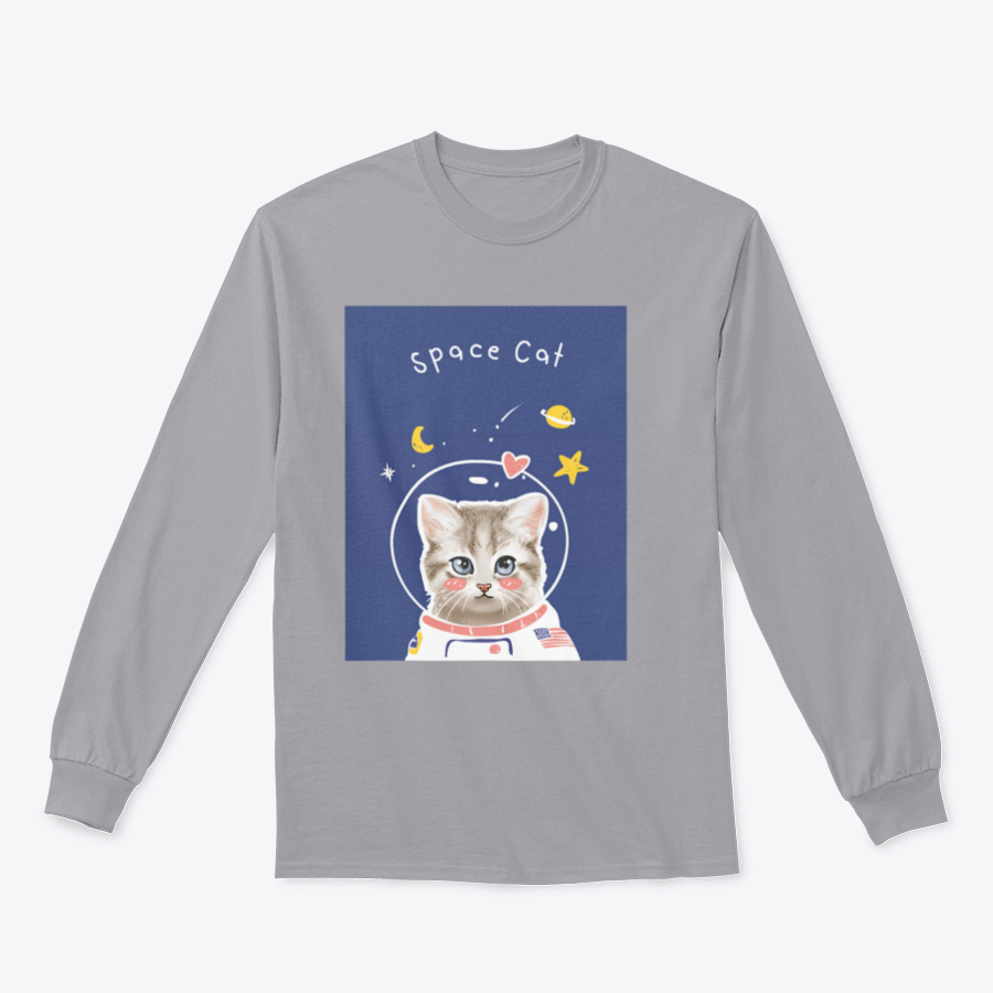 A cute kitten in a cartoon astronaut suit, showcasing the Space Cat Slogan T-shirt design.