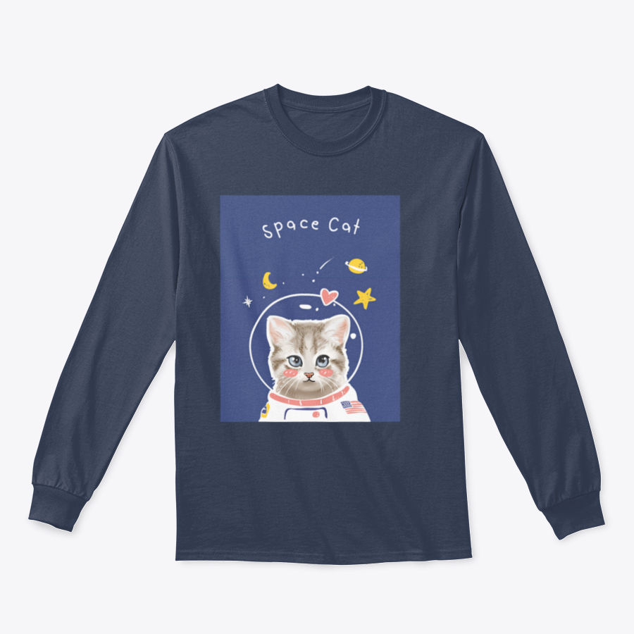 A cute kitten in a cartoon astronaut suit, showcasing the Space Cat Slogan T-shirt design.