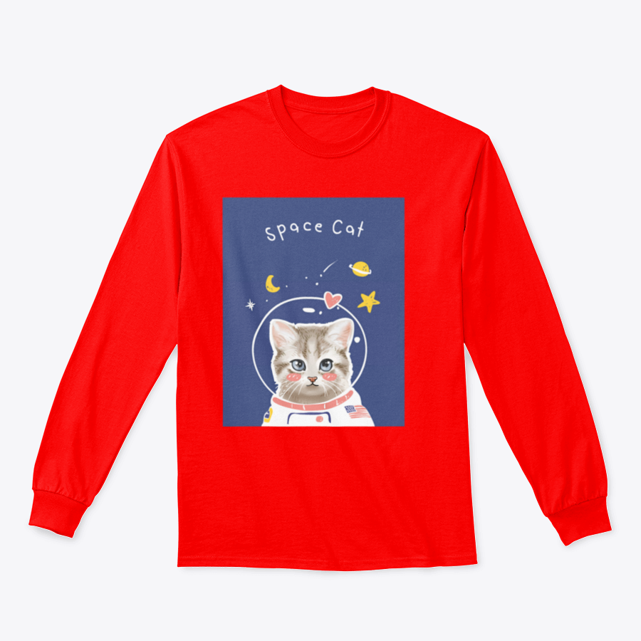 A cute kitten in a cartoon astronaut suit, showcasing the Space Cat Slogan T-shirt design.