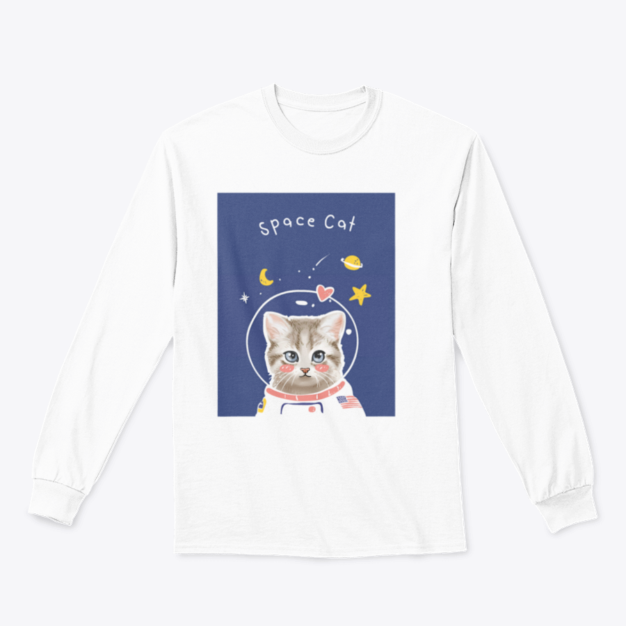 A cute kitten in a cartoon astronaut suit, showcasing the Space Cat Slogan T-shirt design.