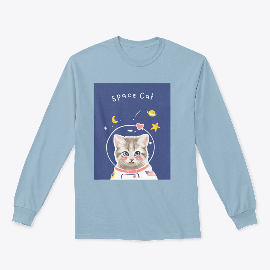 A cute kitten in a cartoon astronaut suit, showcasing the Space Cat Slogan T-shirt design.