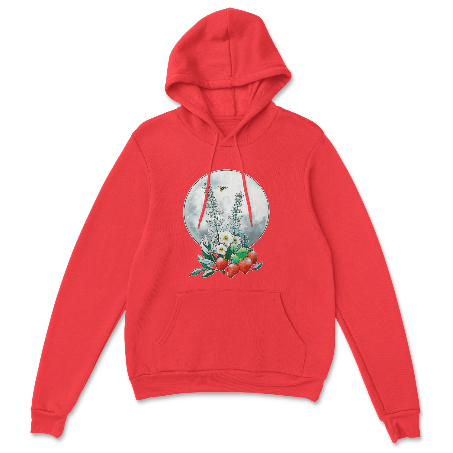 A cozy Strawberry Sage Hoodie featuring Indigenous artwork, designed for comfort and cultural pride.