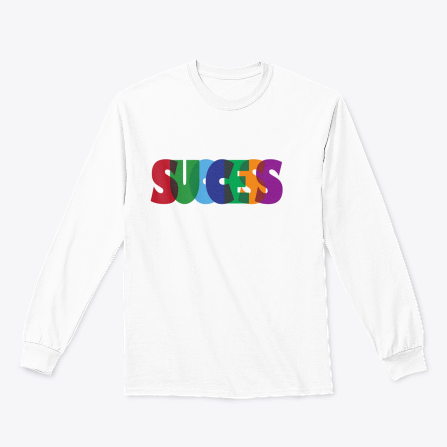 A vibrant t-shirt featuring the word 'Success' in colorful typography, showcasing a stylish design perfect for casual wear.