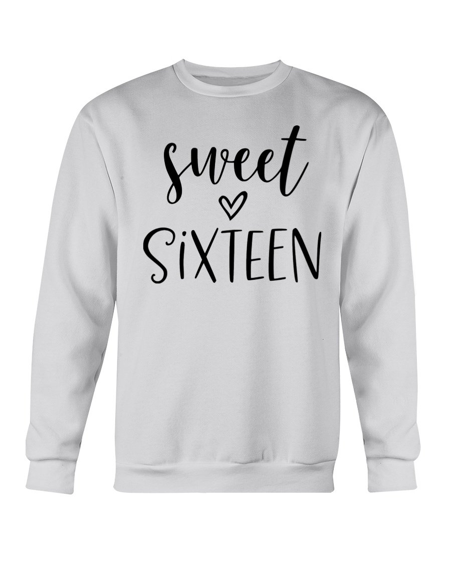 A cozy Sweet Sixteen sweatshirt featuring a classic fit, made from a soft cotton-polyester blend, perfect for celebrating special occasions.