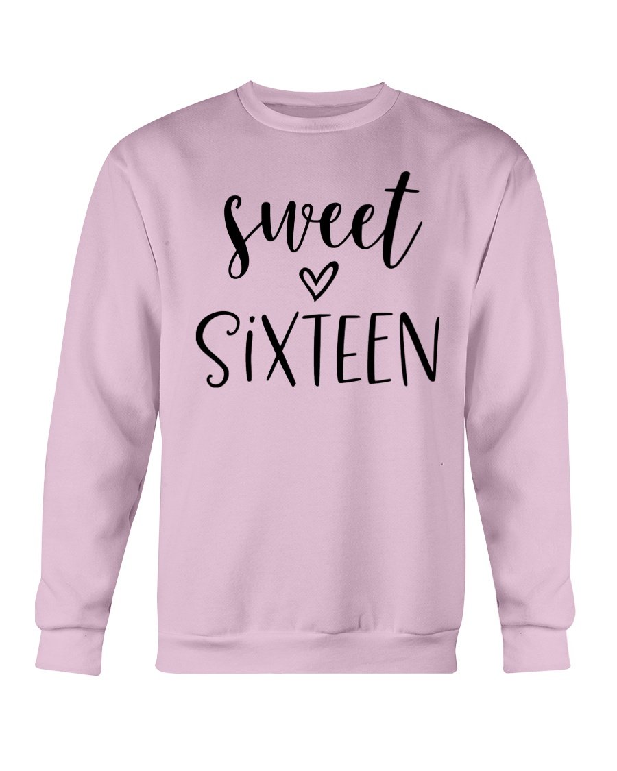 A cozy Sweet Sixteen sweatshirt featuring a classic fit, made from a soft cotton-polyester blend, perfect for celebrating special occasions.