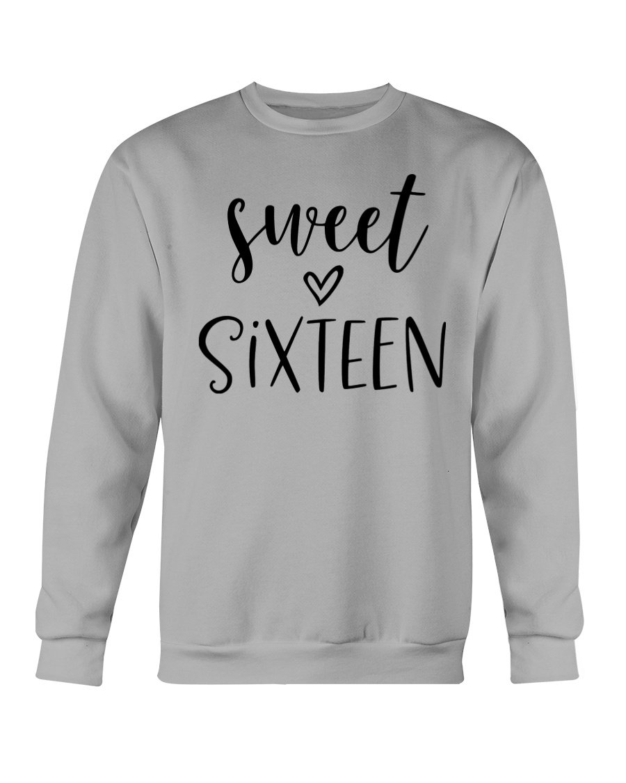 A cozy Sweet Sixteen sweatshirt featuring a classic fit, made from a soft cotton-polyester blend, perfect for celebrating special occasions.