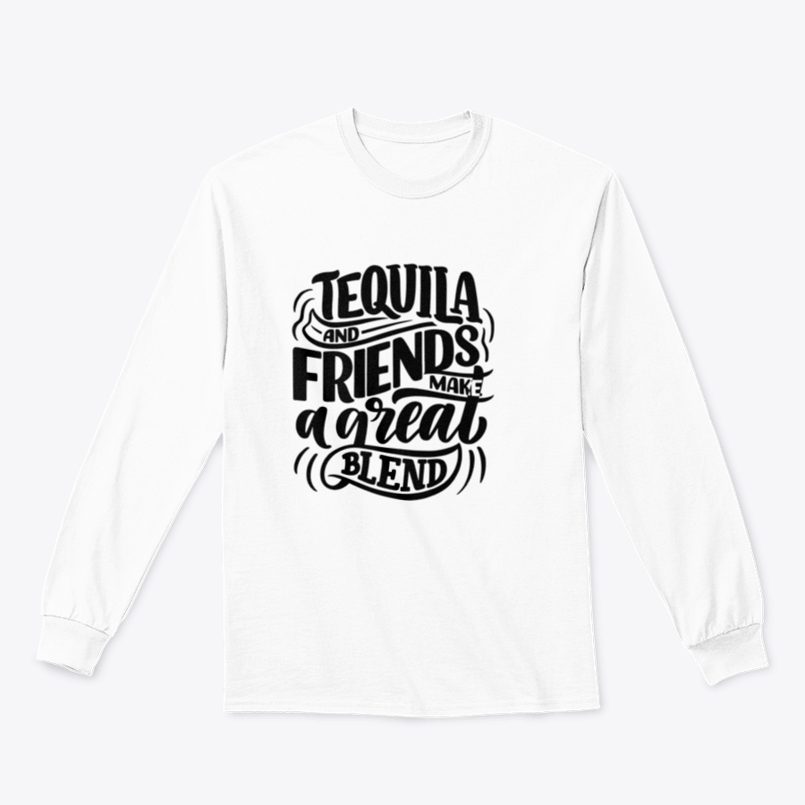 Tequila And Friends Make A Great Blend Lettering Poster featuring a fun quote, designed for home or bar decor.