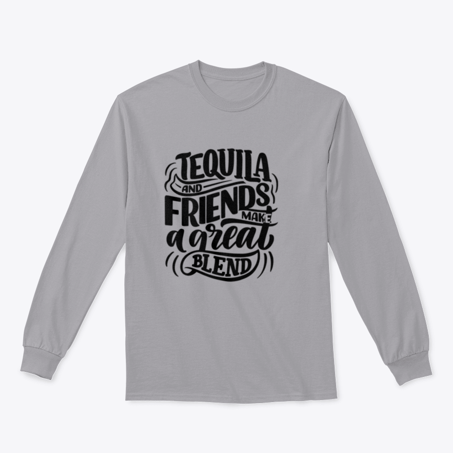 Tequila And Friends Make A Great Blend Lettering Poster featuring a fun quote, designed for home or bar decor.