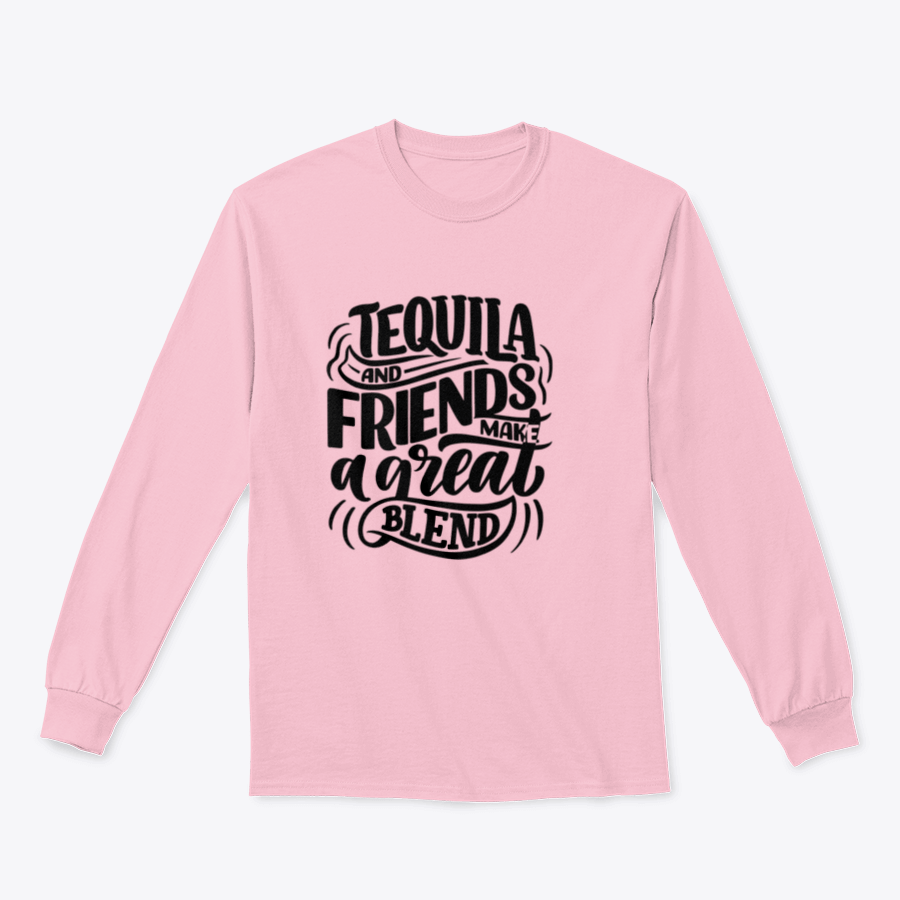Tequila And Friends Make A Great Blend Lettering Poster featuring a fun quote, designed for home or bar decor.