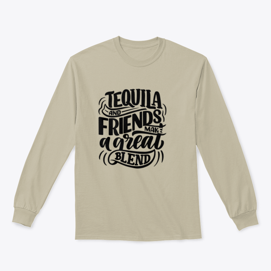 Tequila And Friends Make A Great Blend Lettering Poster featuring a fun quote, designed for home or bar decor.
