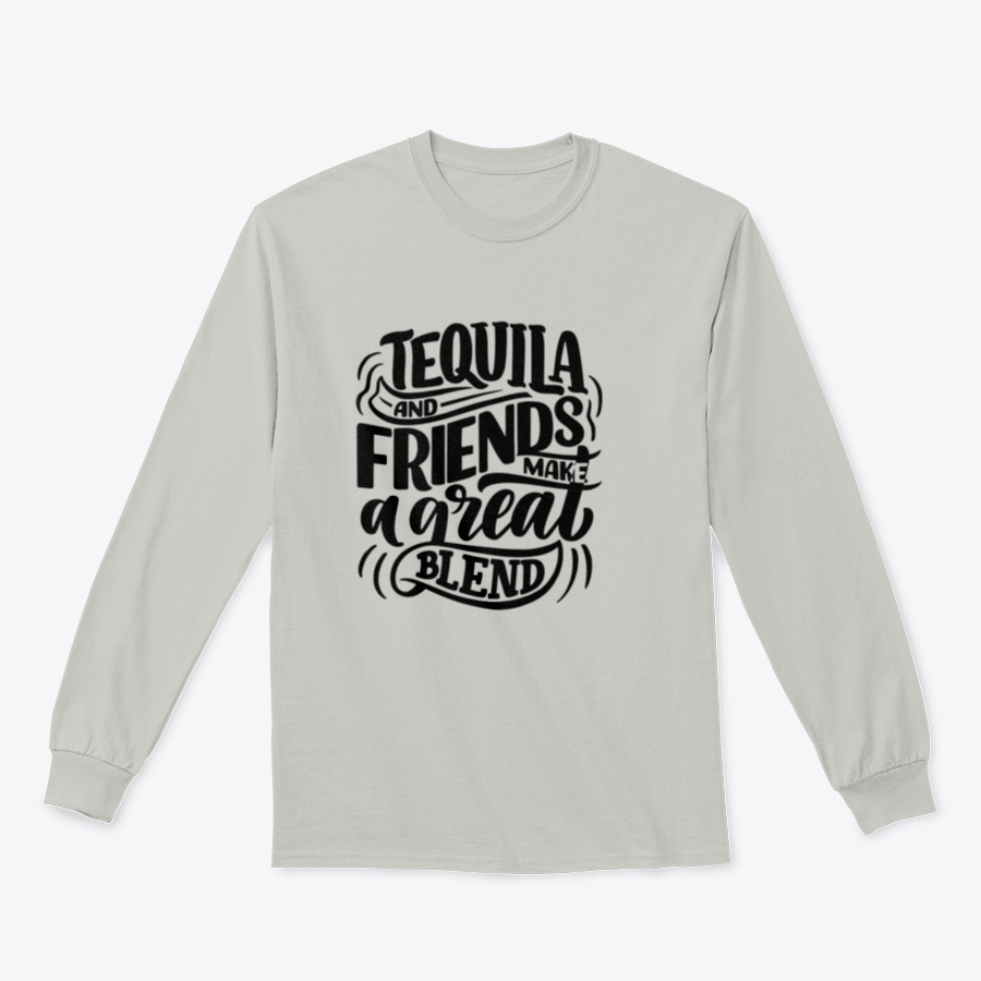 Tequila And Friends Make A Great Blend Lettering Poster featuring a fun quote, designed for home or bar decor.