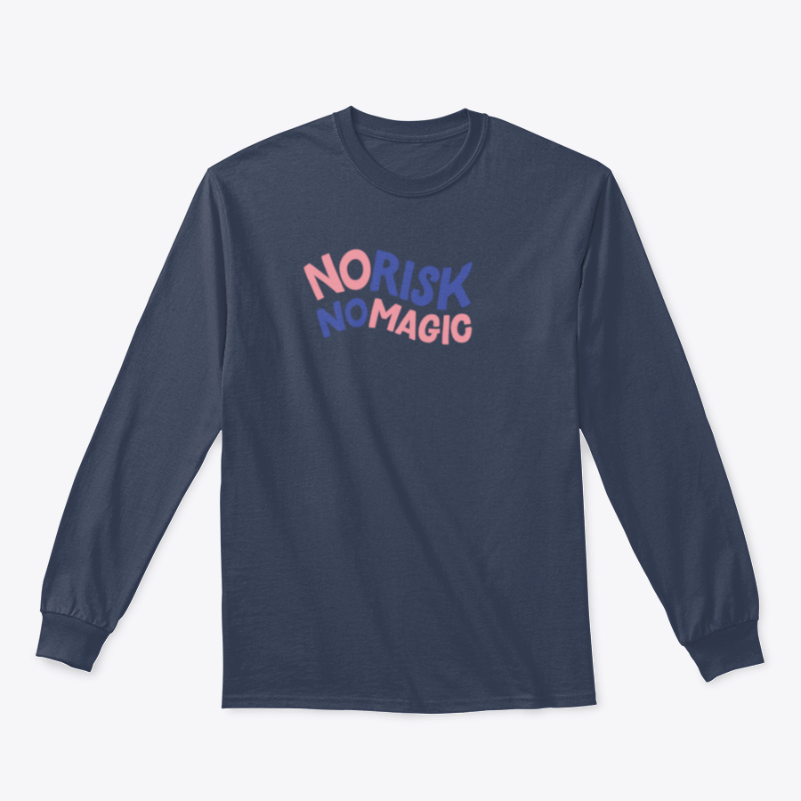 A stylish T-shirt featuring the inscription 'No Risk No Magic', made from 100% cotton with a classic fit and midweight fabric.