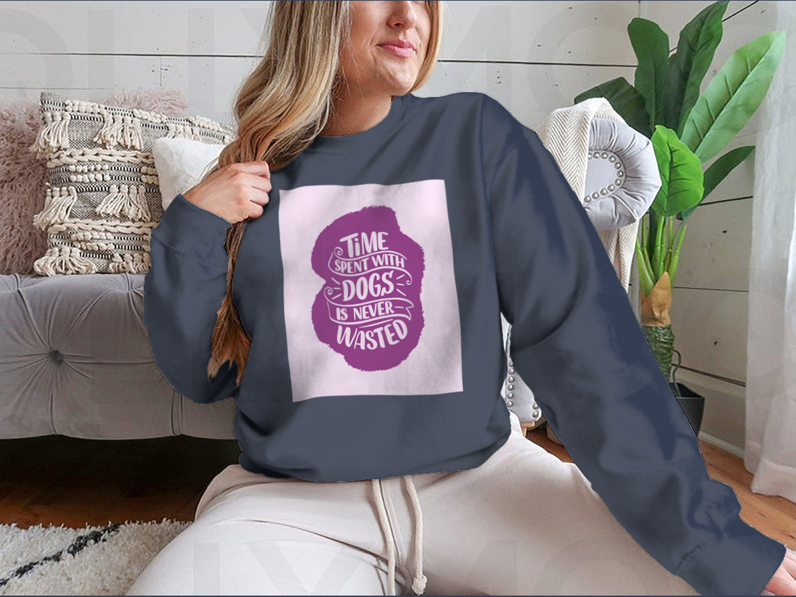 A comfortable cotton shirt featuring the motivational quote 'Time Spent With Dogs Is Never Wasted', perfect for dog lovers.
