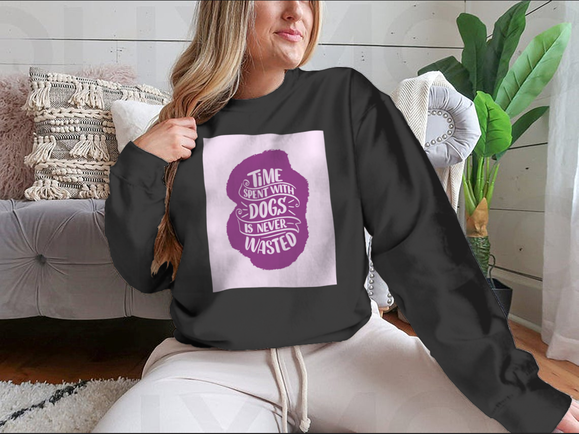 A comfortable cotton shirt featuring the motivational quote 'Time Spent With Dogs Is Never Wasted', perfect for dog lovers.