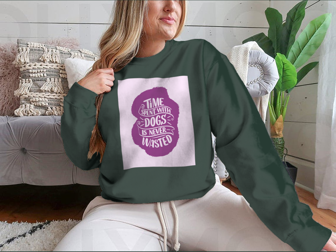 A comfortable cotton shirt featuring the motivational quote 'Time Spent With Dogs Is Never Wasted', perfect for dog lovers.