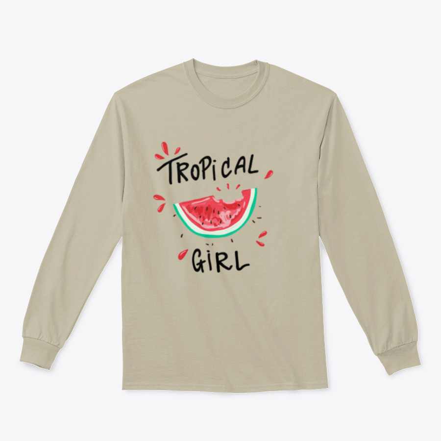 A stylish Tropical Girl Watermelon T-Shirt featuring a vibrant graphic design, made from soft cotton fabric.