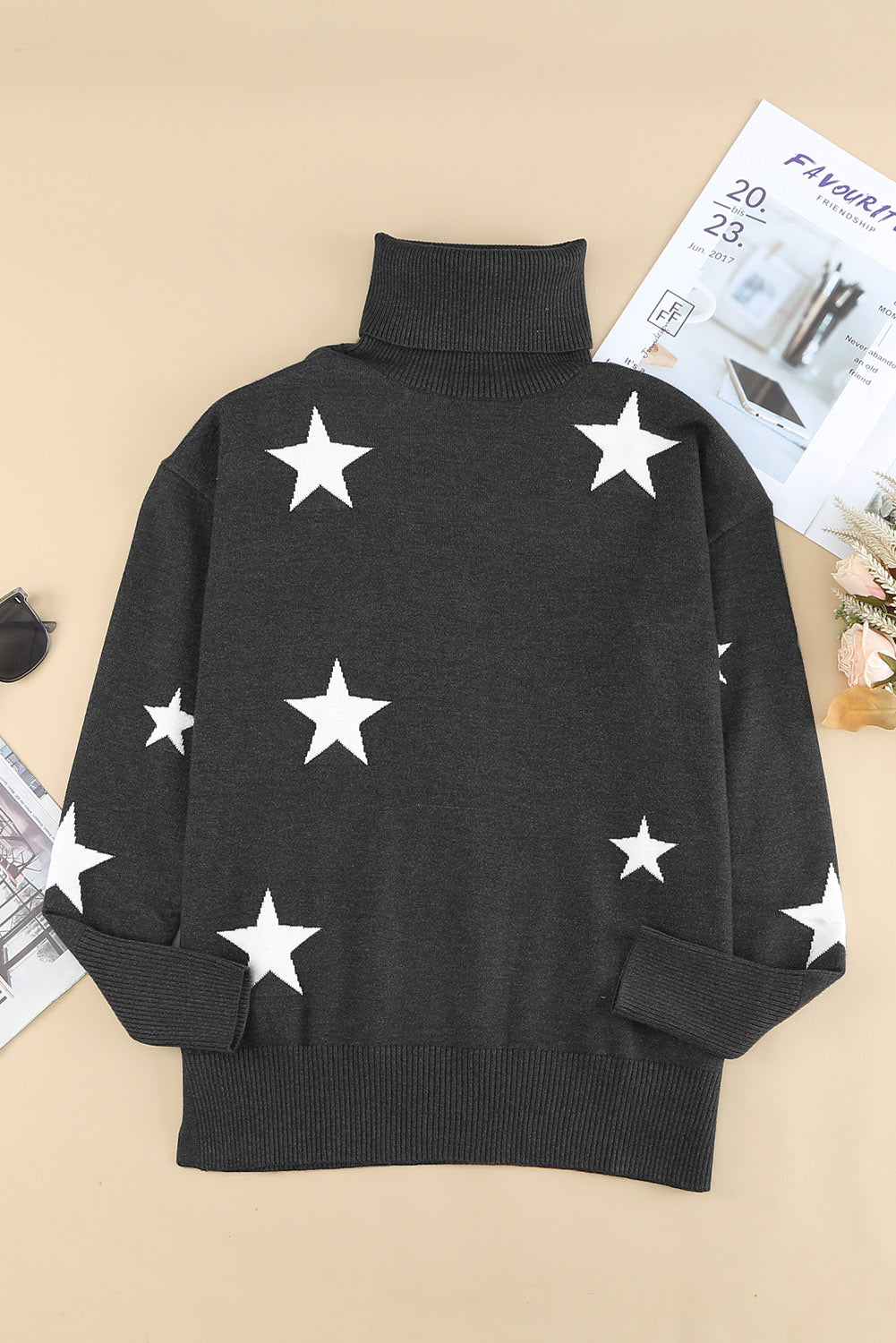 A cozy Turtleneck Star Print Sweater featuring a stylish star pattern, perfect for winter wear.