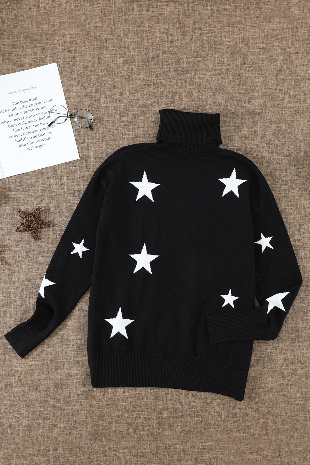 A cozy Turtleneck Star Print Sweater featuring a stylish star pattern, perfect for winter wear.