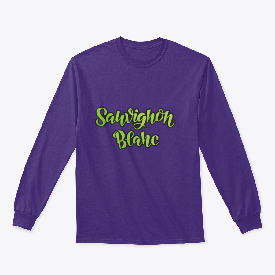 Vector hand lettering design of Sauvignon Blanc on a stylish cotton t-shirt, showcasing the grape variety in an elegant font.