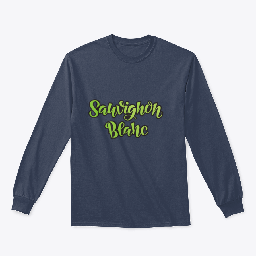 Vector hand lettering design of Sauvignon Blanc on a stylish cotton t-shirt, showcasing the grape variety in an elegant font.