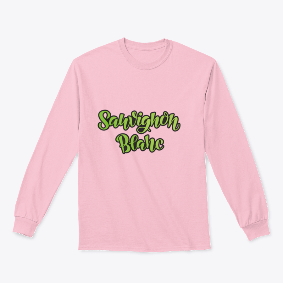 Vector hand lettering design of Sauvignon Blanc on a stylish cotton t-shirt, showcasing the grape variety in an elegant font.