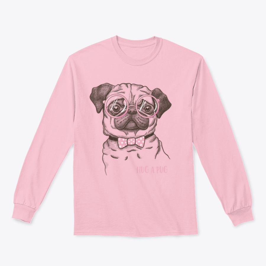 A stylish t-shirt featuring a hand-drawn funny pug illustration, showcasing its fashionable design and comfortable fit.
