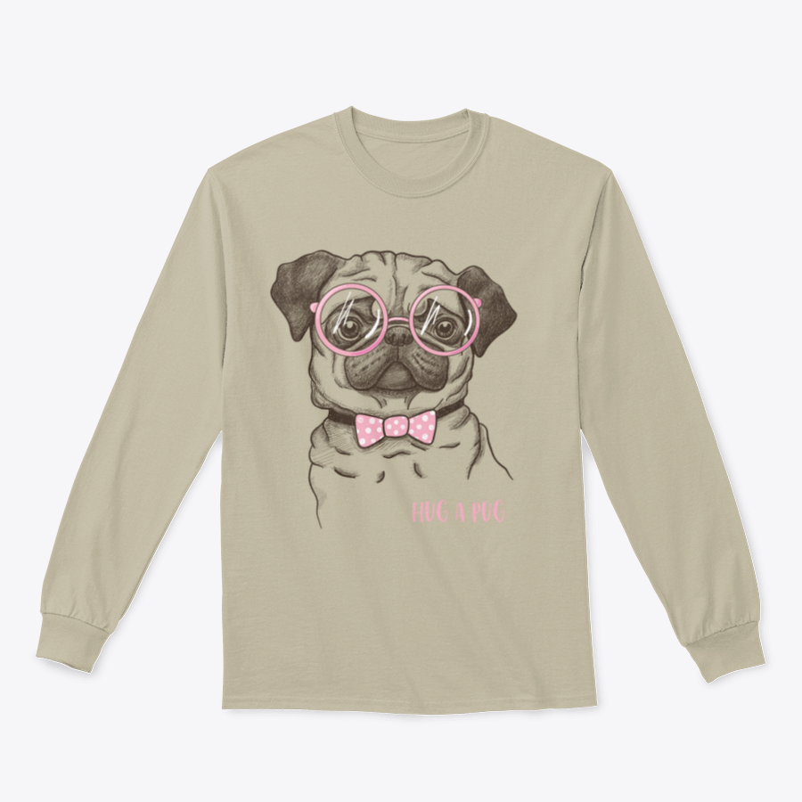 A stylish t-shirt featuring a hand-drawn funny pug illustration, showcasing its fashionable design and comfortable fit.