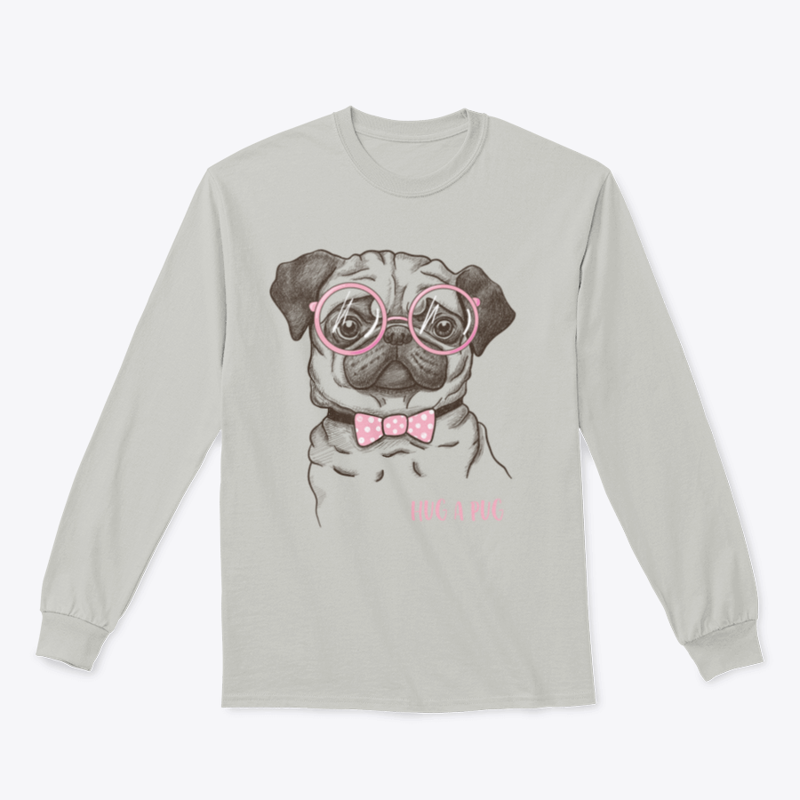 A stylish t-shirt featuring a hand-drawn funny pug illustration, showcasing its fashionable design and comfortable fit.