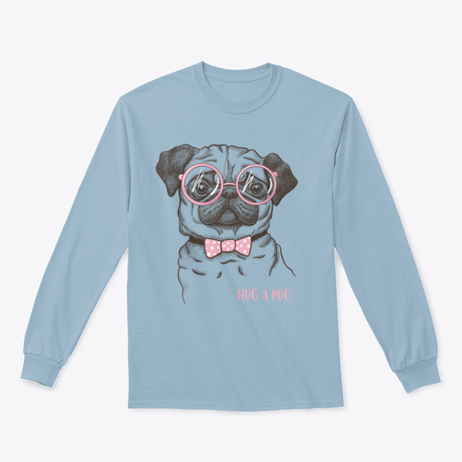 A stylish t-shirt featuring a hand-drawn funny pug illustration, showcasing its fashionable design and comfortable fit.