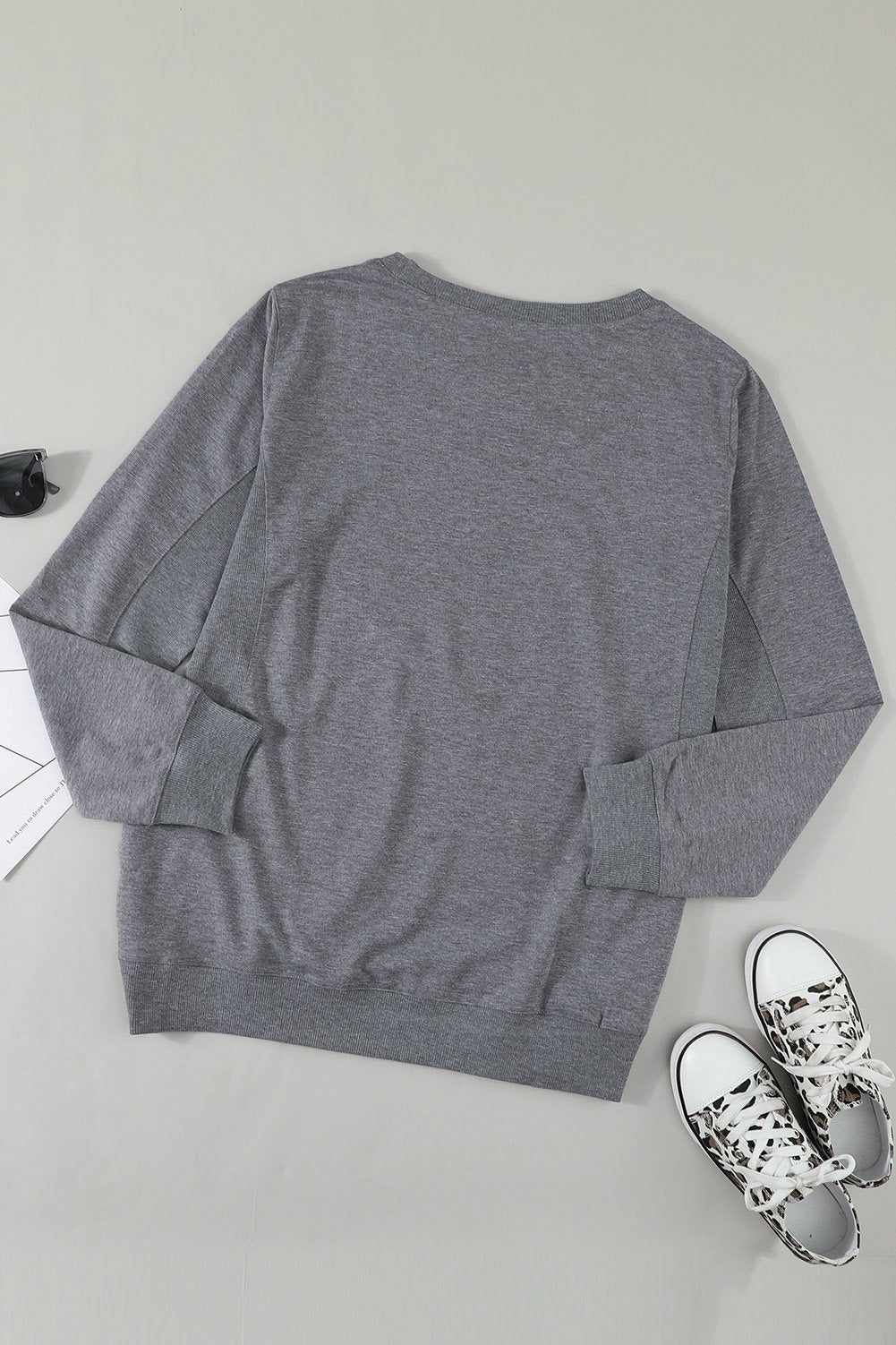 Gray Wash Fleece Pullover Sweatshirt with long sleeves and o-neck design, perfect for casual wear.