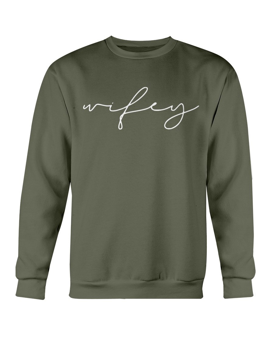A cozy Wifey Sweatshirt in a classic fit, showcasing its soft fabric and stylish design, perfect for casual wear.