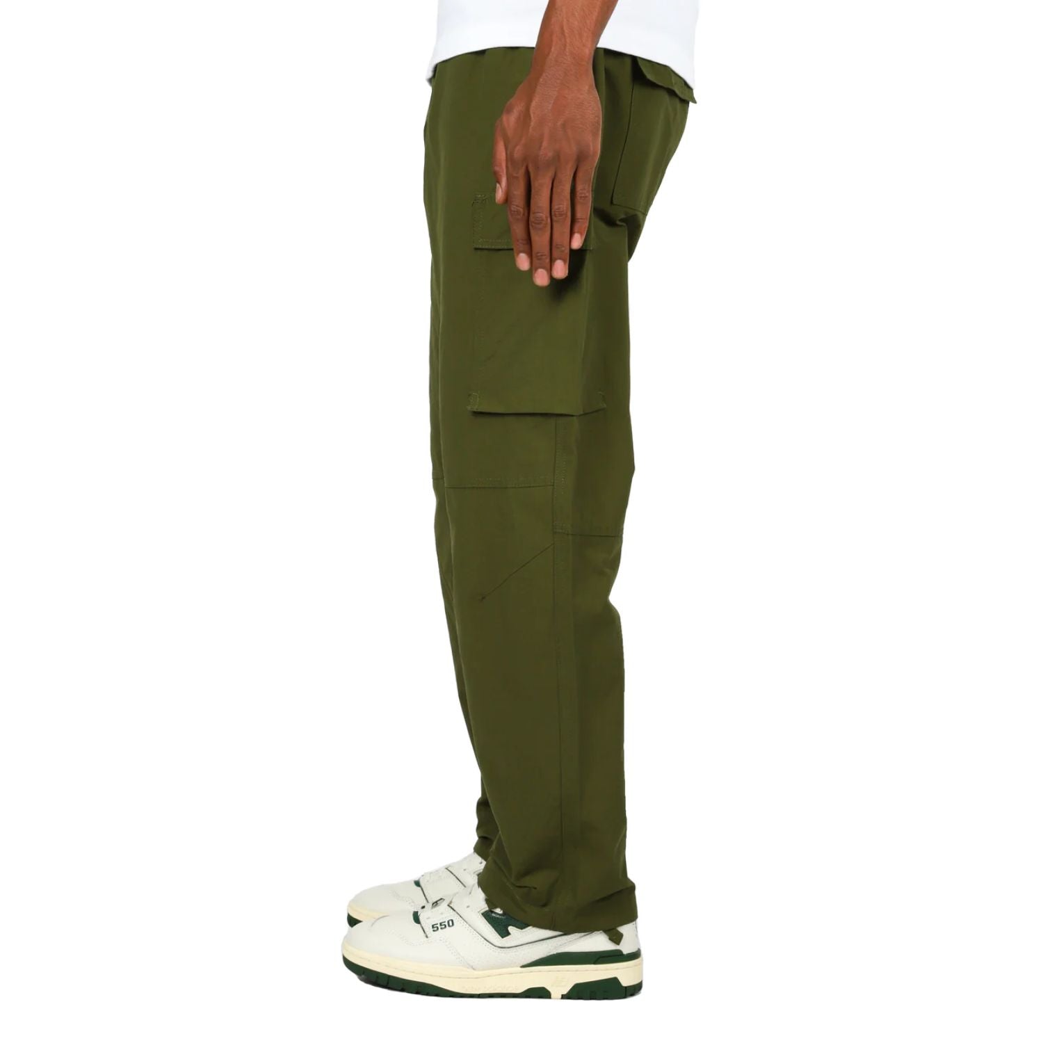 A pair of Windbreaker Nylon Cargo Pants featuring lightweight, stretchy fabric with deep front and side cargo pockets.