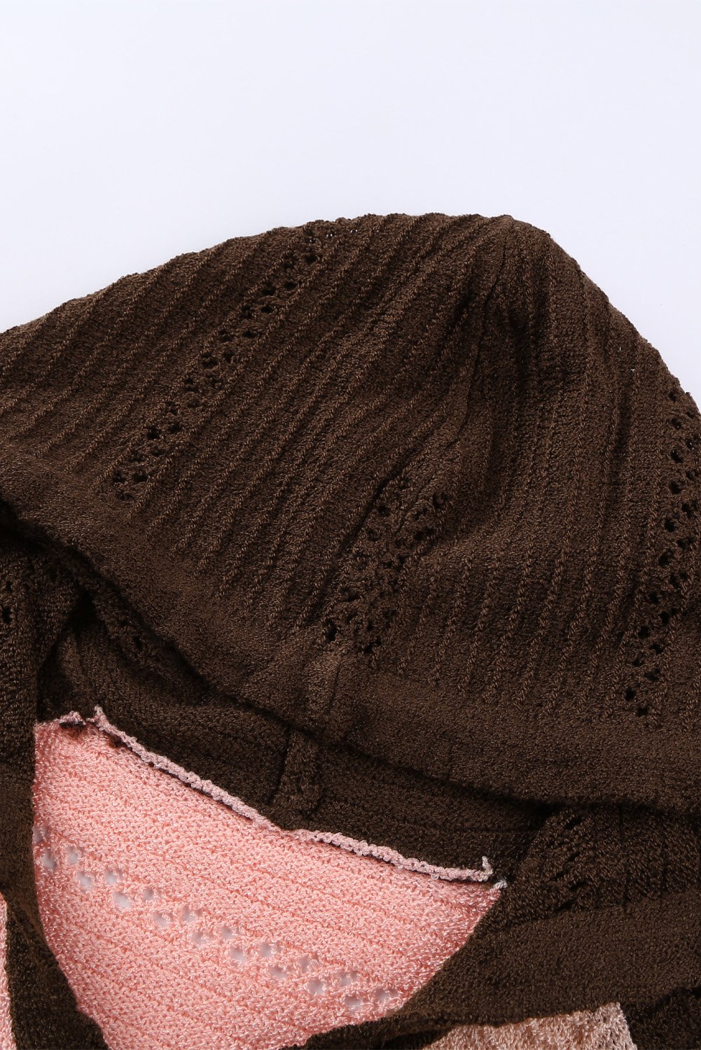 Women's Brown Beach Bonfire Knitted Hoodie displayed on a mannequin, showcasing its stylish design and cozy fabric.