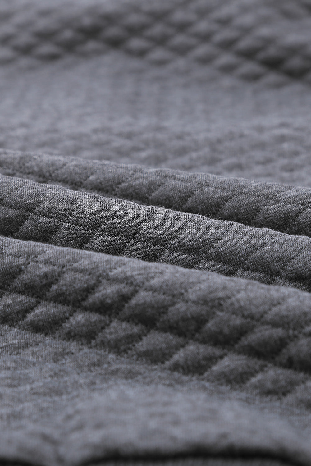 Women's Casual Dark Gray Quilted Snaps Stand Neck Sweatshirt featuring a stylish quilted design and fake front pocket.