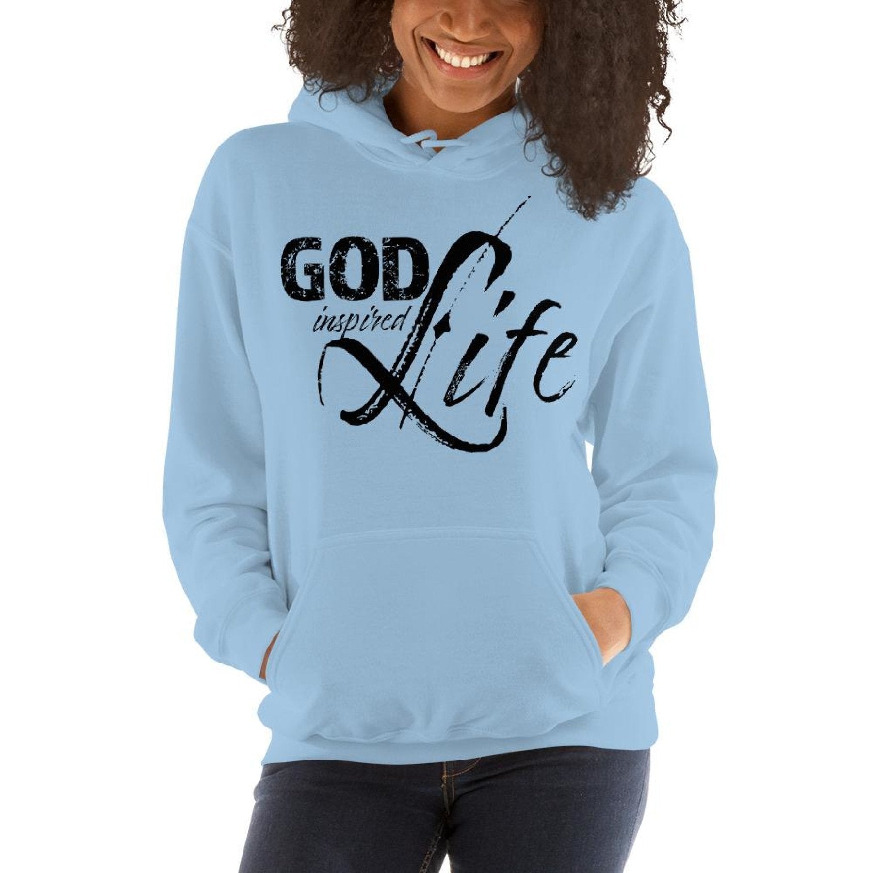 A stylish black women's pullover hoodie with a double-lined hood and front pouch pocket, perfect for cozy evenings.